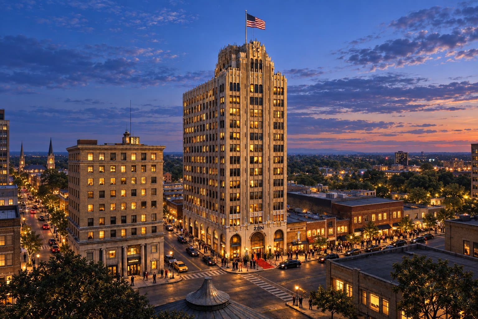 Residential tower at dusk, Blackacre property